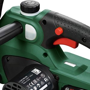 Close up view of the Bosch UniversalChain 18 Cordless Chainsaw.