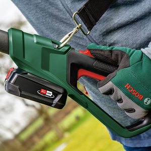 Close up view of the Bosch UniversalChainPole 18 Cordless Chainsaw.