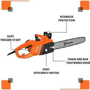 DURHAND Electric Chainsaw with annotations.