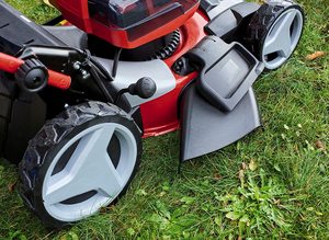 Close up view of the Einhell GE-CM 36/47 S HW Li Cordless Lawnmower.