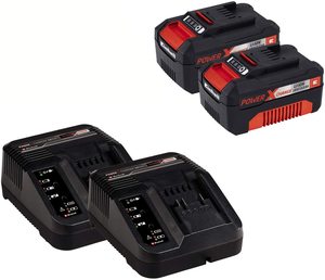 Einhell GE-CM 36 Li Cordless Lawn Mower's batteries and chargers.