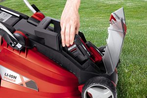 Close up view of the Einhell GE-CM 36 Li Cordless Lawn Mower.
