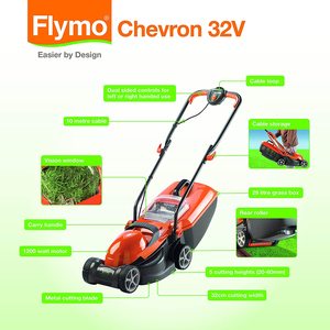 Flymo Chevron 32V Wheeled Lawnmower's features.