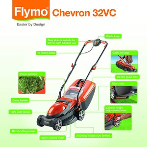 Flymo Chevron 32VC Electric Wheeled Lawnmower's features.
