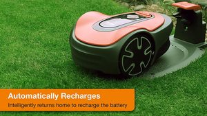 Flymo EasiLife 150 GO Robotic Lawn Mower automatically charging.