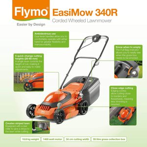 Flymo EasiMow 340R Electric Rotary Lawn Mower's features.