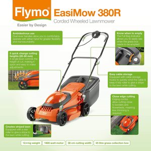 Flymo EasiMow 380R Electric Rotary Lawn Mower's features.