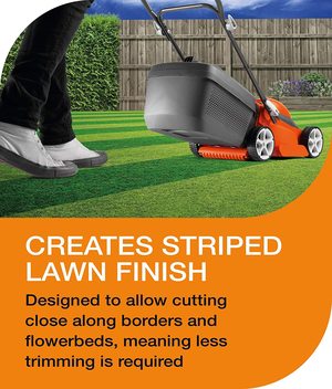 Flymo EasiStore 300R Electric Rotary Lawn Mower in use.