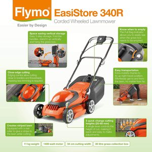 Flymo EasiStore 340R Electric Rotary Lawn Mower's features.