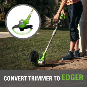 Greenworks 24V Cordless String Trimmer being used as an edger.