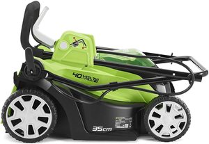 Greenworks G40LM35K2X Cordless Lawn Mower's foldable handles.