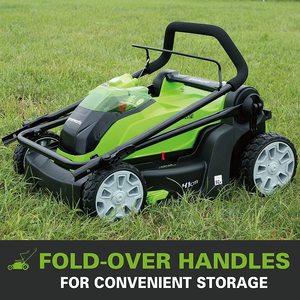 Greenworks G40LM41K2X Cordless Lawn Mower's foldable handles.