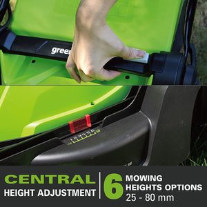 Greenworks G40LM41K2X Cordless Lawn Mower's height adjustment.