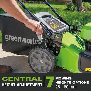 Greenworks GD40LM46SP Cordless Lawn Mower's height adjustment.