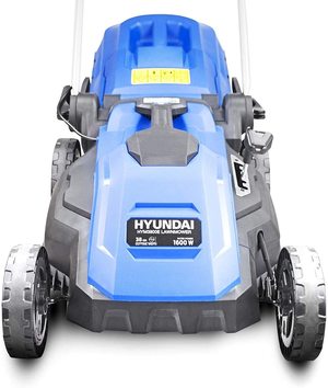 View of the Hyundai HYM3800E Electric Lawnmower from the front.