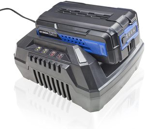 Hyundai HYM40Li420P 40V Rechargeable Lawn Mower's battery and charger.
