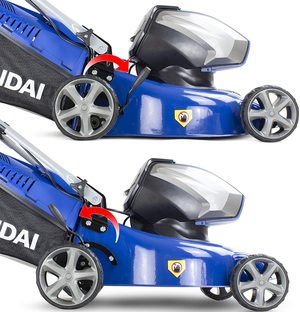 Side view of the Hyundai HYM40Li420P 40V Rechargeable Lawn Mower.
