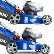 Side view of the Hyundai HYM40Li420SP 40V Rechargeable Lawn Mower.