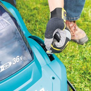 Makita DLM432Z Cordless Lawn Mower's height adjustment lever.