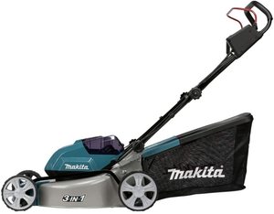 Side view of the Makita DLM460PT2 Cordless Lawn Mower.
