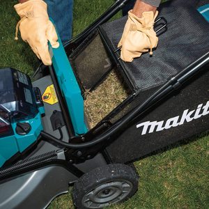 Makita DLM530Z Cordless Lawn Mower's grass box.