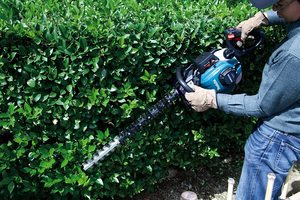 Makita EH7500W Hedge Trimmer in use.