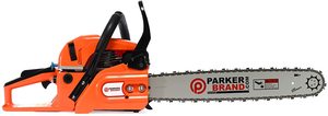 Side view of the ParkerBrand 62cc 20 Inch Chainsaw.