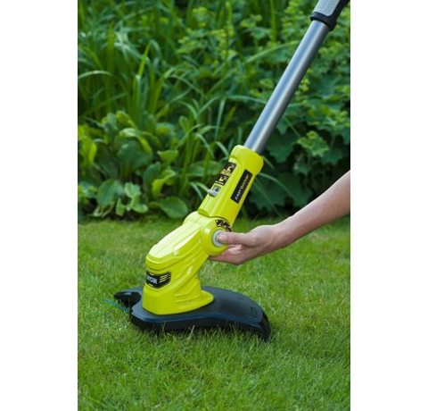 Using the Ryobi OLT1832 ONE+ Cordless Grass Trimmer in an upright position.