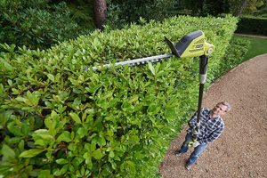 Ryobi OPT1845 18V ONE+ Hedge Trimmer in use.