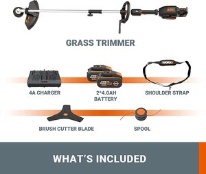 WORX WG186E Cordless Grass Trimmer's accessories.
