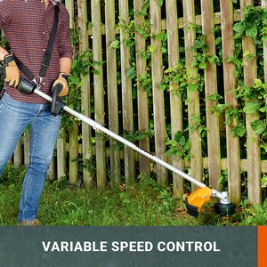 WORX WG186E Cordless Grass Trimmer's variable speed control.