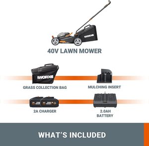 WORX WG743E.1 Cordless Lawn Mower's accessories.