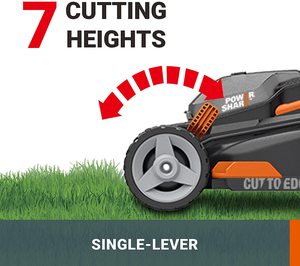 WORX WG743E.1 Cordless Lawn Mower's cutting heights.