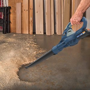 BLUE RIDGE Cordless Leaf Blower in use.