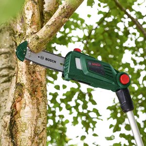 Bosch UniversalChainPole 18 Cordless Chainsaw in use.