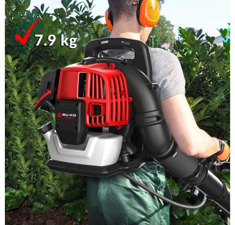 BU-KO 65cc Petrol Backpack Leaf Blower in use.
