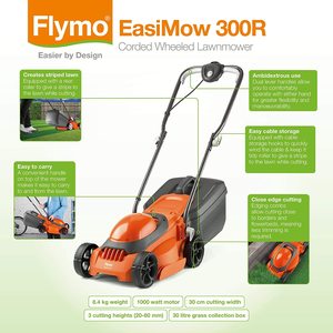 Flymo EasiMow 300R Electric Rotary Lawn Mower's features.