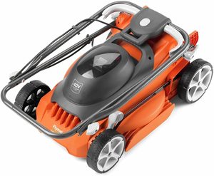 Flymo EasiStore 340R Li Cordless Rotary Lawn Mower's compact storage.