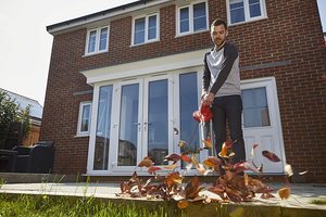 Flymo PowerVac 3000V Electric Blower in use.