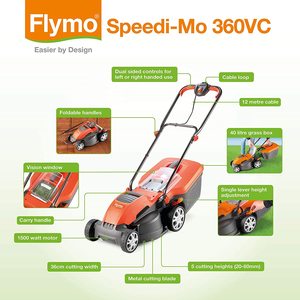 Flymo Speedi-Mo 360VC Electric Rotary Lawn Mower's features.