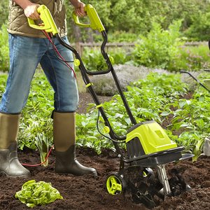 Garden Gear 1400W Electric Tiller in use.