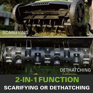 Greenworks 2-in-1 Cordless Scarifier and Aerator's functionality.