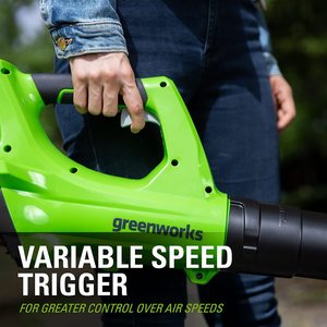 Greenworks Cordless Leaf Blower has a variable speed controller.