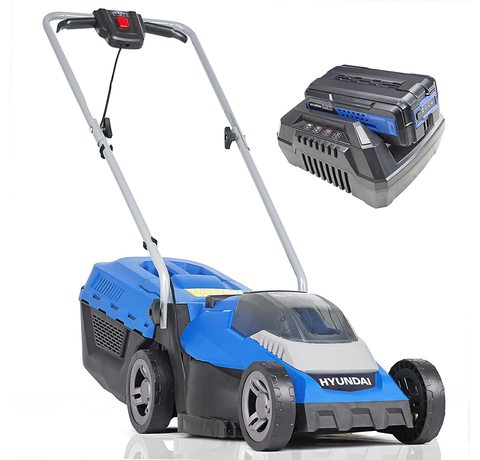 Hyundai HYM40Li330P Cordless Rotary Lawnmower Main view of the Hyundai HYM40Li330P Cordless Rotary Lawnmower.