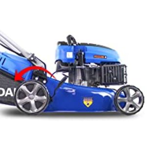 Side view of the Hyundai HYM430SP Self-Propelled Petrol Lawnmower.