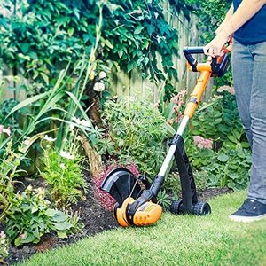 LawnMaster 24V 25cm Cordless Grass Trimmer with its wheel kit.