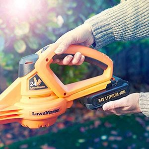 LawnMaster Cordless Leaf Blower's battery.