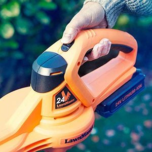 LawnMaster Cordless Leaf Blower's controls.