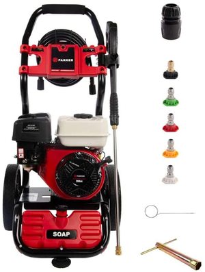 ParkerBrand Petrol Pressure Washer with accessories.
