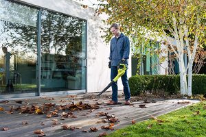 Ryobi OBL1820S ONE+ Cordless Blower in use.